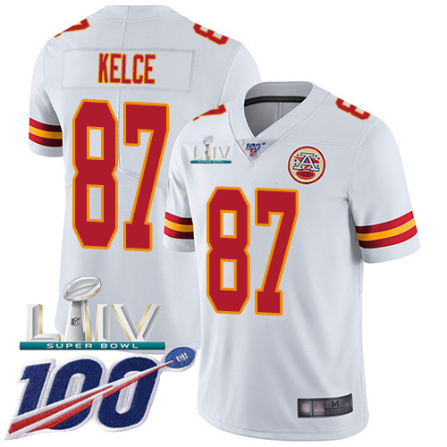 Kansas City Chiefs Nike #87 Travis Kelce White Super Bowl LIV 2020 Youth Stitched NFL 100th Season Vapor Untouchable Limited Jersey